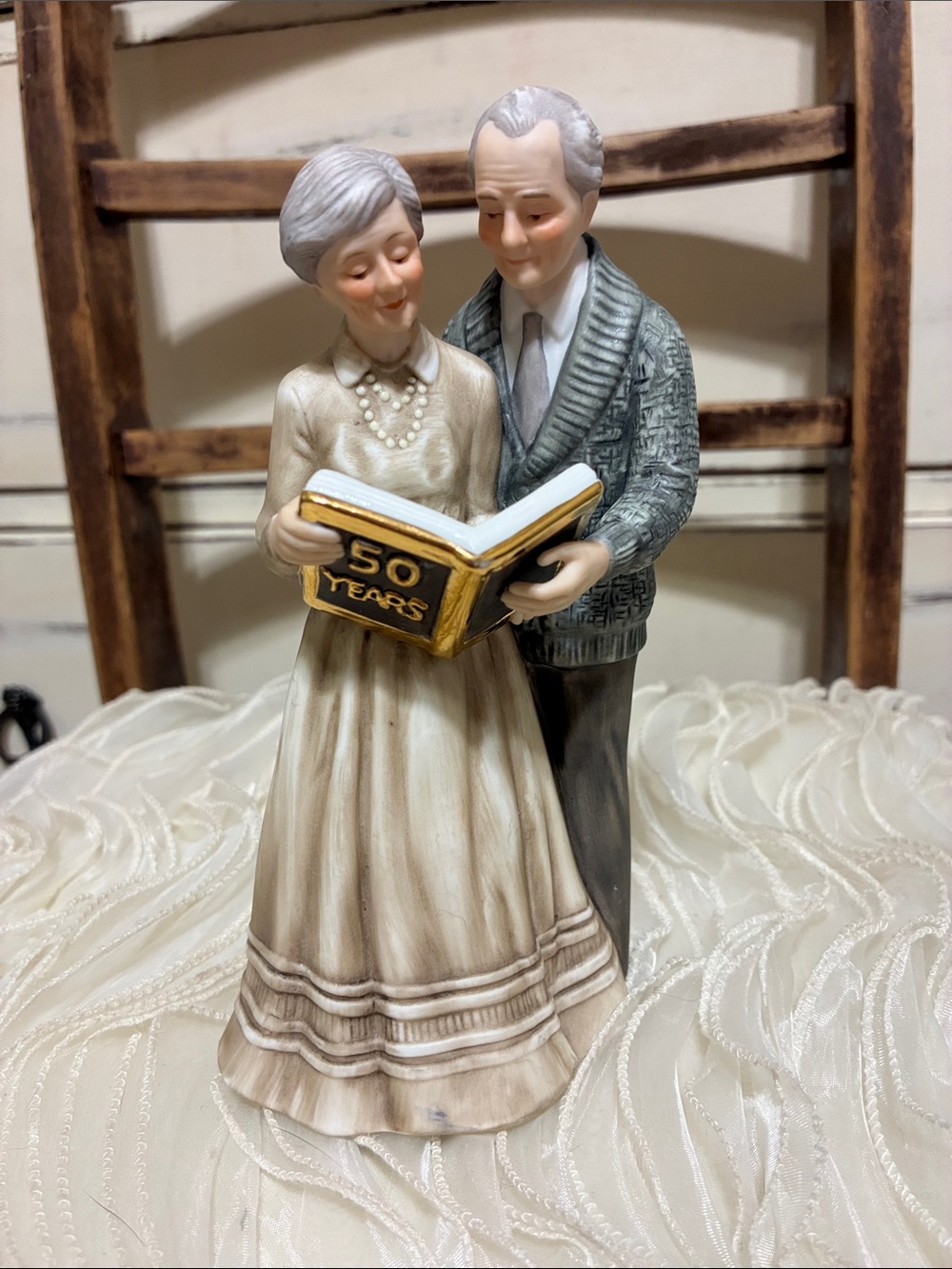 50 Years Anniversary Couple Figurine - Ivory and Gray